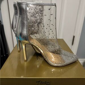 Silver Rhinestone Stiletto Heels with Transparent Accents